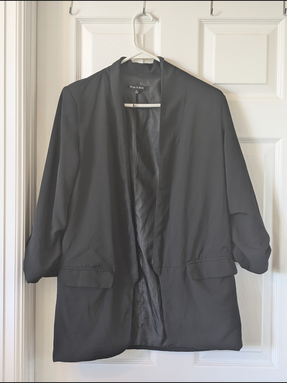 Black Collarless Open-Front Blazer